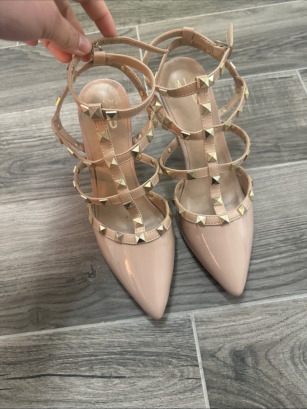Mix No. 6 Beige Pointed-Toe Studded Strappy Flats - Picture 2 of 10